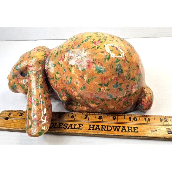 Vtg Decoupage Floral Pattern Bunny Figurine Vintage Farmhouse Country Style USA - Picture 9 of 12